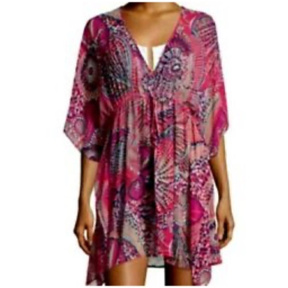 💕TOMMY BAHAMA💕 Carnival Lights Short Caftan Swim Cover Up - Azalea Pink Medium